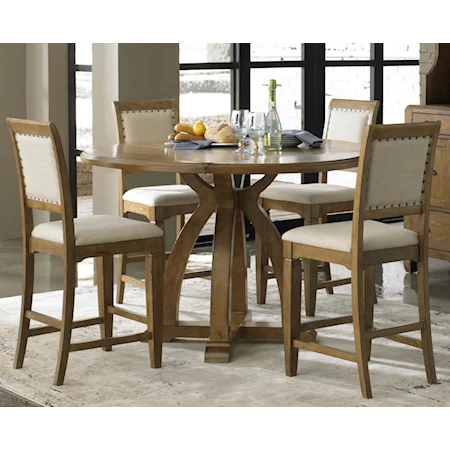 5-Piece Gathering Table Set with 4 Upholstered Counter Height Chairs